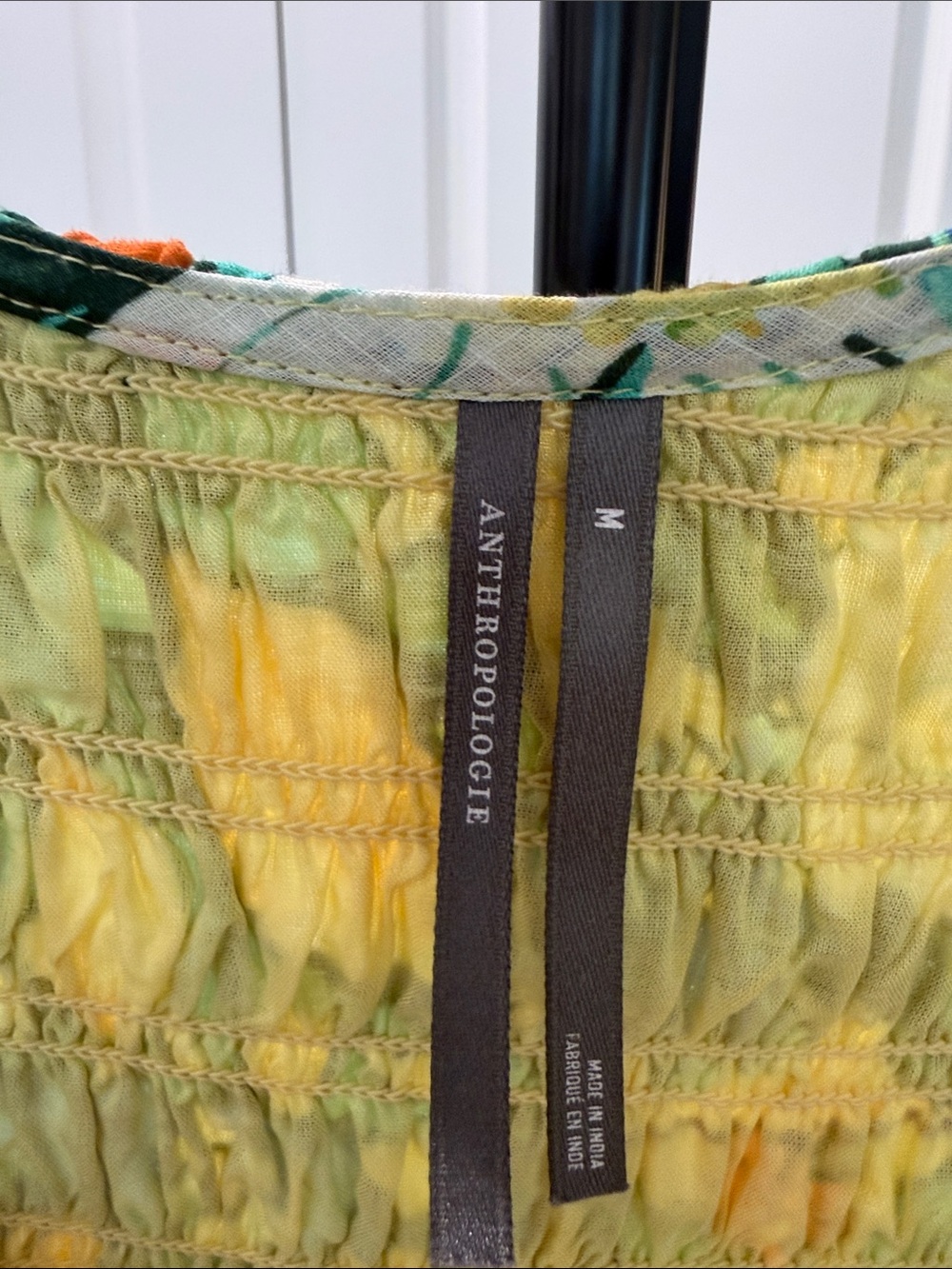 anthropology Floral Lemon Print Smoked V-Neck Maxi Dress - Green & Yellow - Picture 2 of 7
